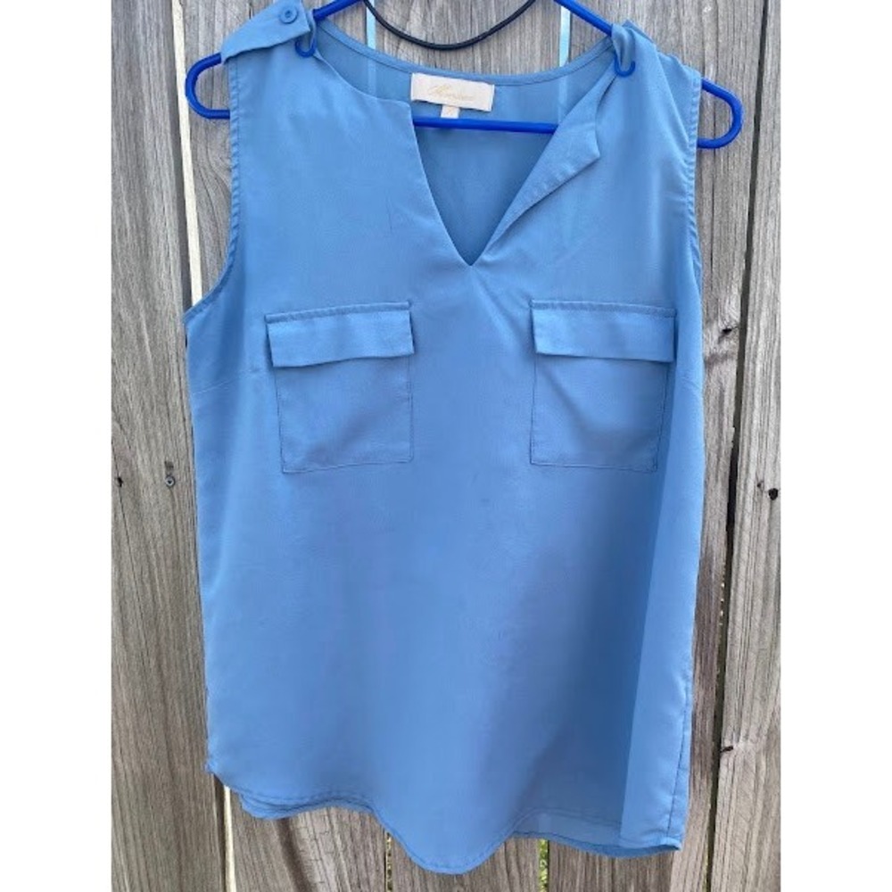 Monteau Womens Blue Sleeveless V-Neck Blouse Flap Pockets Size‎ Medium